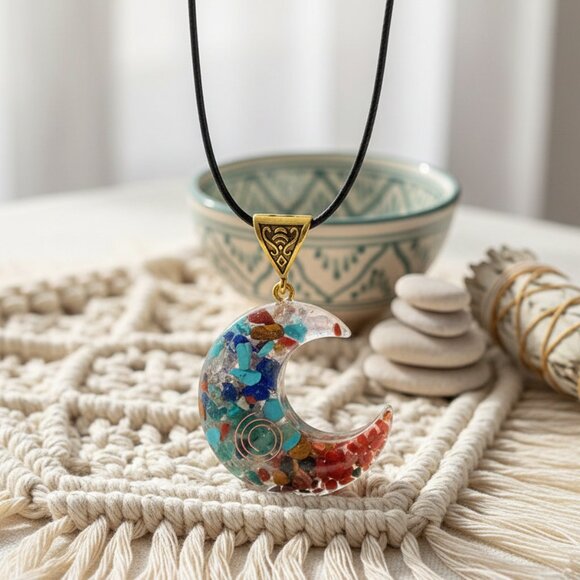 🆕️Mystical Boho-Chic Crescent Moon Trendy Pendant Gemstone Healing Necklace 🌟 - Picture 13 of 13